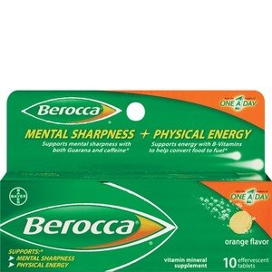 Berocca Mental Sharpness + Physical Energy Effervescent Tablets, Orange Flavor