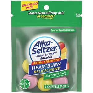 Alka-Seltzer - Tabletas masticables para el alivio de la acidez estomacal, sabores frutales surtidos, 8 u.