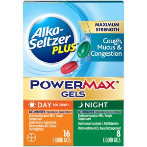 Alka-Seltzer Plus Maxiumum Strength Cough, Mucus & Congestion, Day+Night,  PowerMax Liquid Gels, 24ct