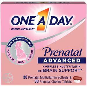  One A Day Prenatal Advanced Multivitamin with Choline, DHA, Folic Acid and Iron, 30+30 Count 