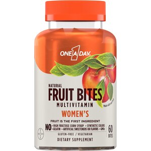 One A Day Women`s Natural Fruit Bites Multivitamin with Immune Health Support*, 60 Count (1 month supply), Gluten Free Vitamins for Women with Vitamin A, Vitamin D, Vitamin E, B6, B12, Biotin & more
