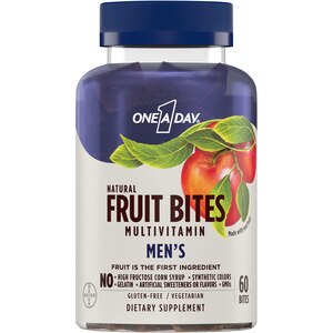 One A Day Men`s Natural Fruit Bites Multivitamin with Immune Health Support*, 60 Count (1 month supply), Gluten Free Vitamins for Men with Vitamin A, Vitamin D, Vitamin E, B6, B12, Zinc & more
