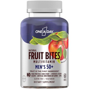One A Day Men`s 50+ Natural Fruit Bites Multivitamin with Immune Health Support*, 60 Count (1 month supply), Gluten Free Vitamins for Men with Vitamins, Gluten Free Vitamins for Men with Vitamin A, Vitamin D, Vitamin E, B6, B12, Zinc & more
