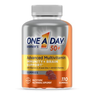 One A Day Women's 50+ Gummies Advanced Multivitamin with Brain Support - Complejo de vitaminas Super 8 B, 110 u.
