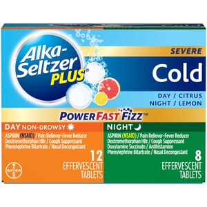 Alka-Seltzer Plus PowerFast Fizz - Tabletas efervescentes para resfriado severo, uso diurno/nocturno, 20 u.