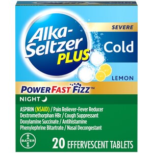 Alka-Seltzer Plus Severe Night Cold PowerFast Fizz Lemon Effervescent Tablets, 20ct