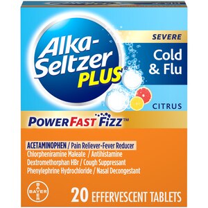 Alka-Seltzer Plus Severe Cold & Flu PowerFast Fizz - Tabletas efervescentes para los síntomas fuertes del resfriado y la gripe, sabor Citrus, 20 u.
