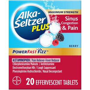 ALKA-SELTZER PLUS MAXIMUM STRENGTH SINUS CONGESTION & PAIN TABLETS, 20CT