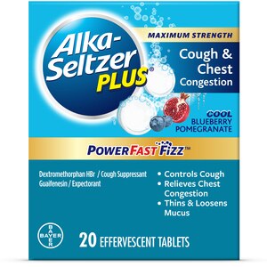 Alka-Seltzer Plus Powerfast Fizz, Maximum Strength Cough & Chest Congestion, Cool Blueberry Pomegranate, 20 CT