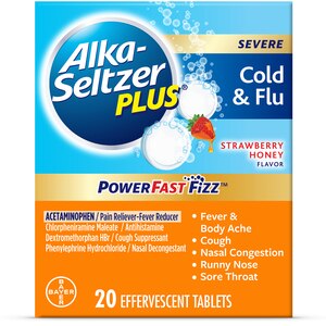 Alka-Seltzer Plus Powerfast Fizz, Severe Cold & Flu Medicine, Strawberry Honey Effervescent Tablets, 20 CT