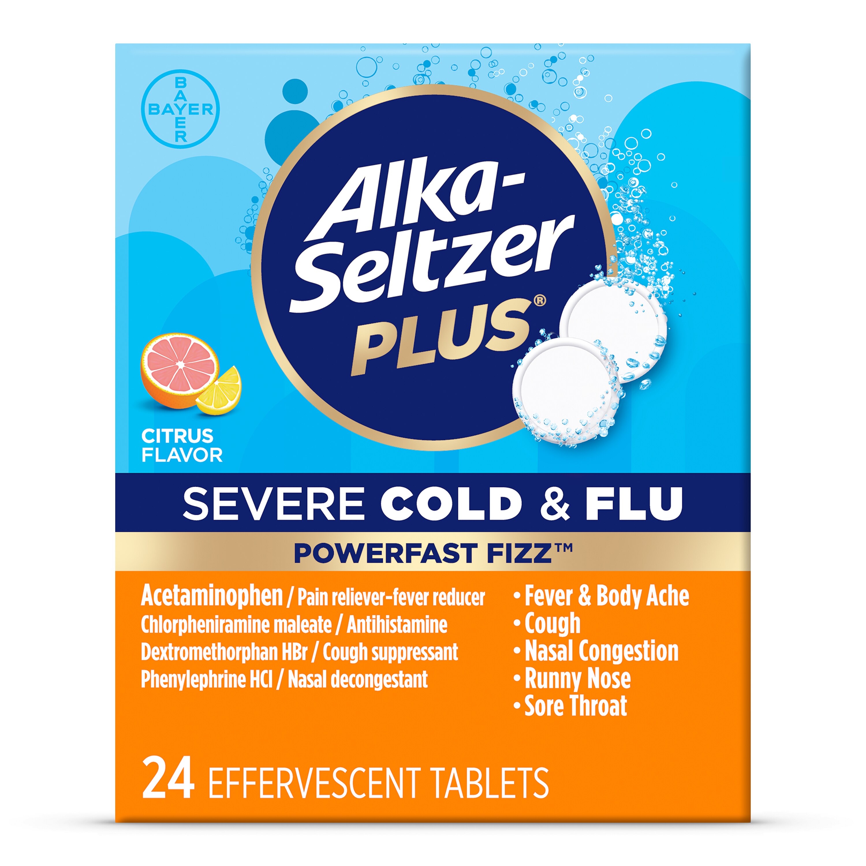 Alka-Seltzer Plus Severe Cold & Flu PowerFast Fizz Citrus Effervescent Tablets, 24 Ct , CVS