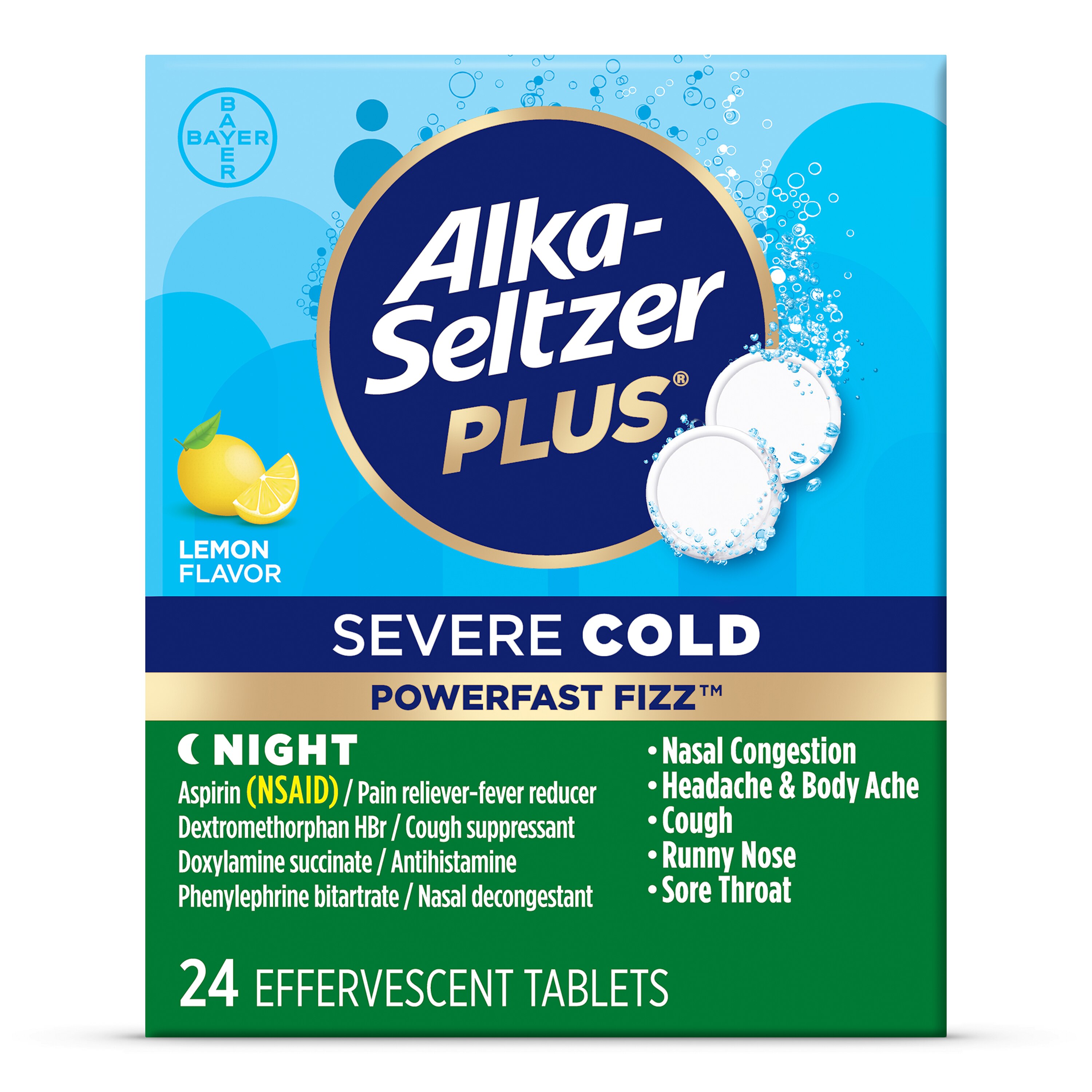 Alka-Seltzer Plus Severe Night Cold PowerFast Fizz Lemon Effervescent Tablets, 24 Ct , CVS