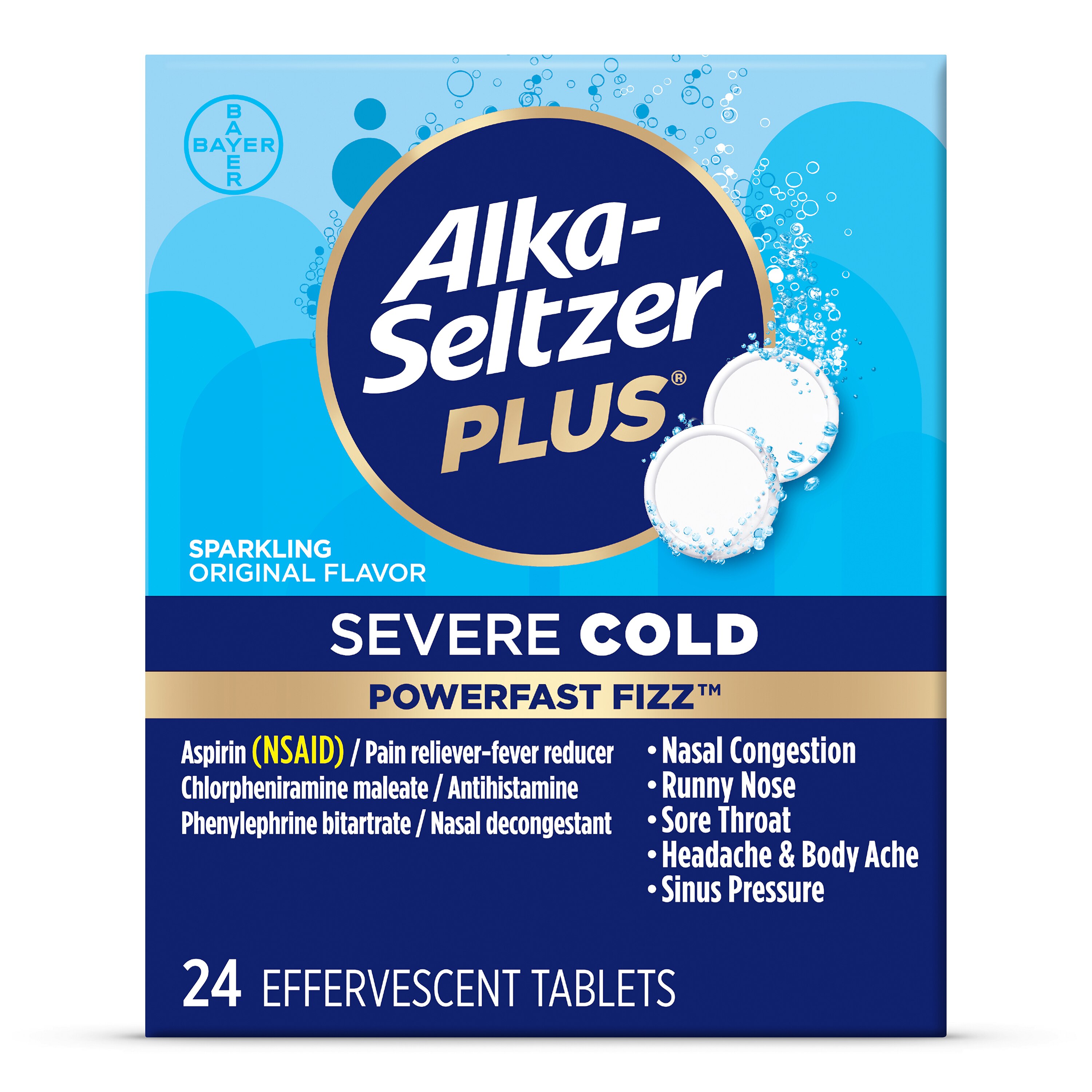 Alka-Seltzer Plus Severe Cold Effervescent Tablets, Sparkling Original, 24 Ct , CVS