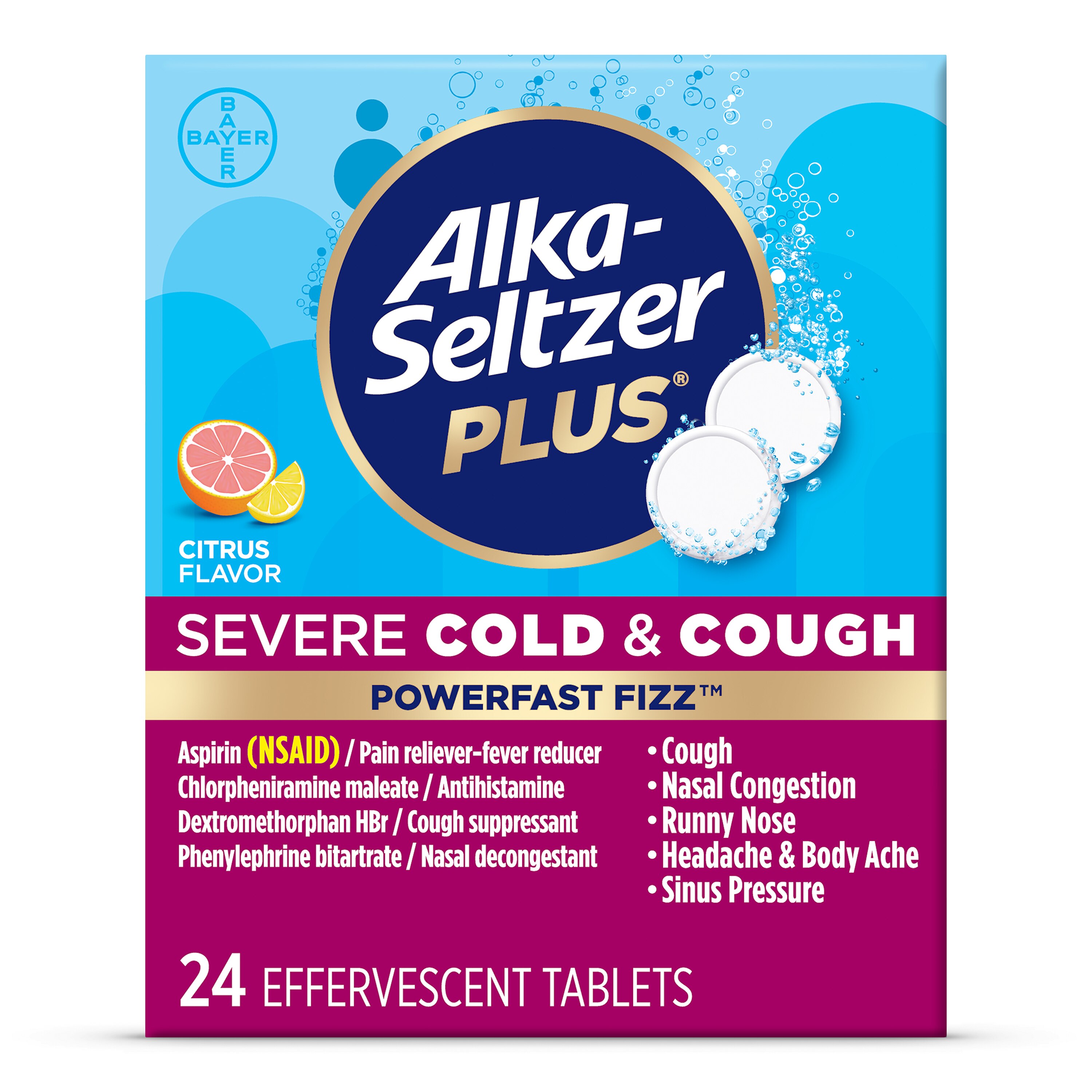 Alka-Seltzer Plus Severe Cold & Cough PowerFast Fizz Citrus Effervescent Tablets, 24 Ct , CVS