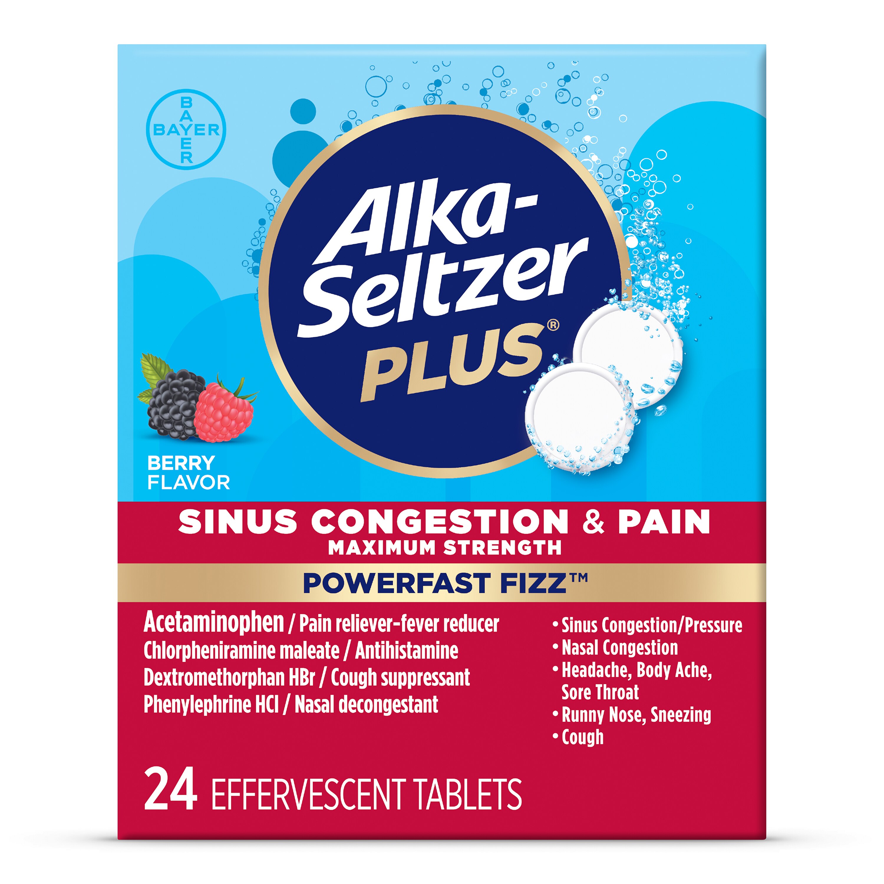 Alka-Seltzer Plus Maximum Strength Sinus, Congestion And Pain Tablets, 24 Ct , CVS