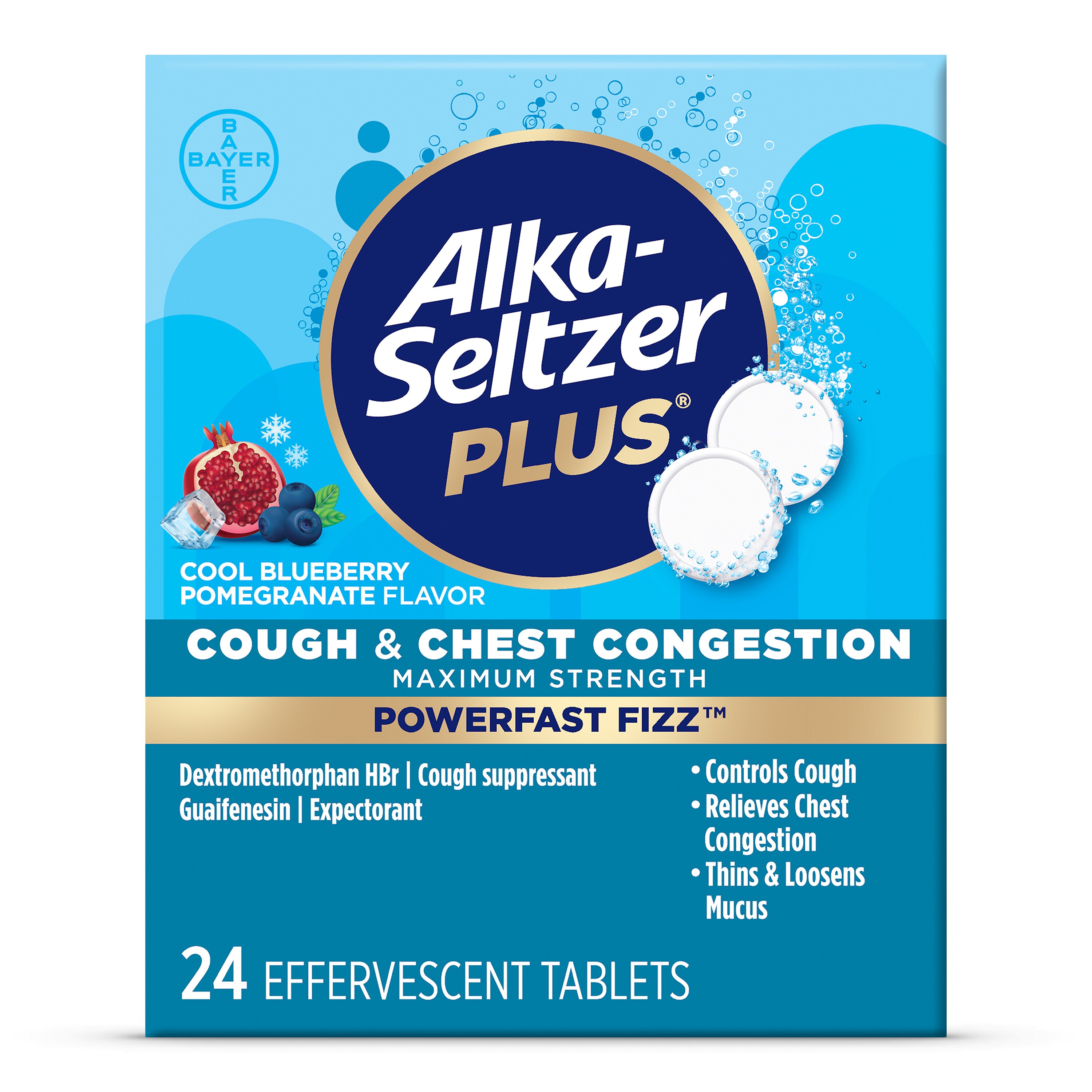Alka-Seltzer Plus Powerfast Fizz, Maximum Strength Cough & Chest Congestion, Cool Blueberry Pomegranate, 24 Ct , CVS