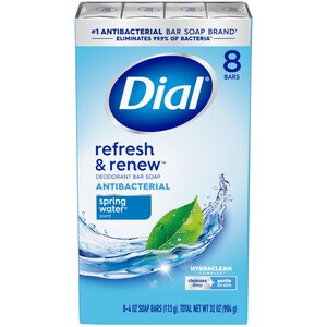 Dial Antibacterial Bar Soap, Refresh & Renew, Spring Water, 4 Oz, 8 Bars , CVS