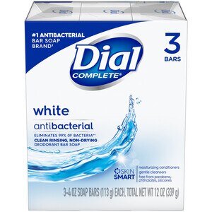 Dial - Jabón de tocador desodorante antibacteriano, blanco, 4 oz, 3 barras