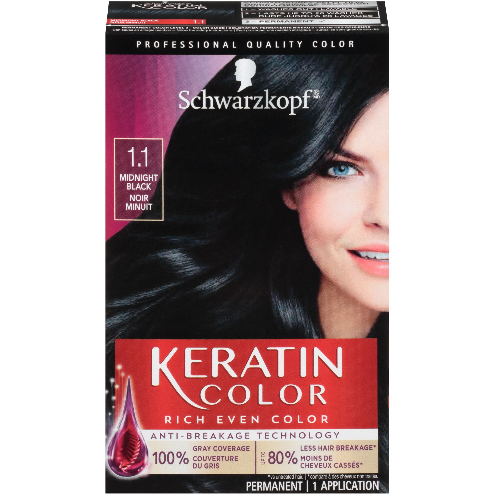 Schwarzkopf Keratin Permanent Hair Color 1.1 Midnight Black , CVS