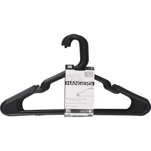 Merrick Plastic Tubular Hangers, Black, 12 ct