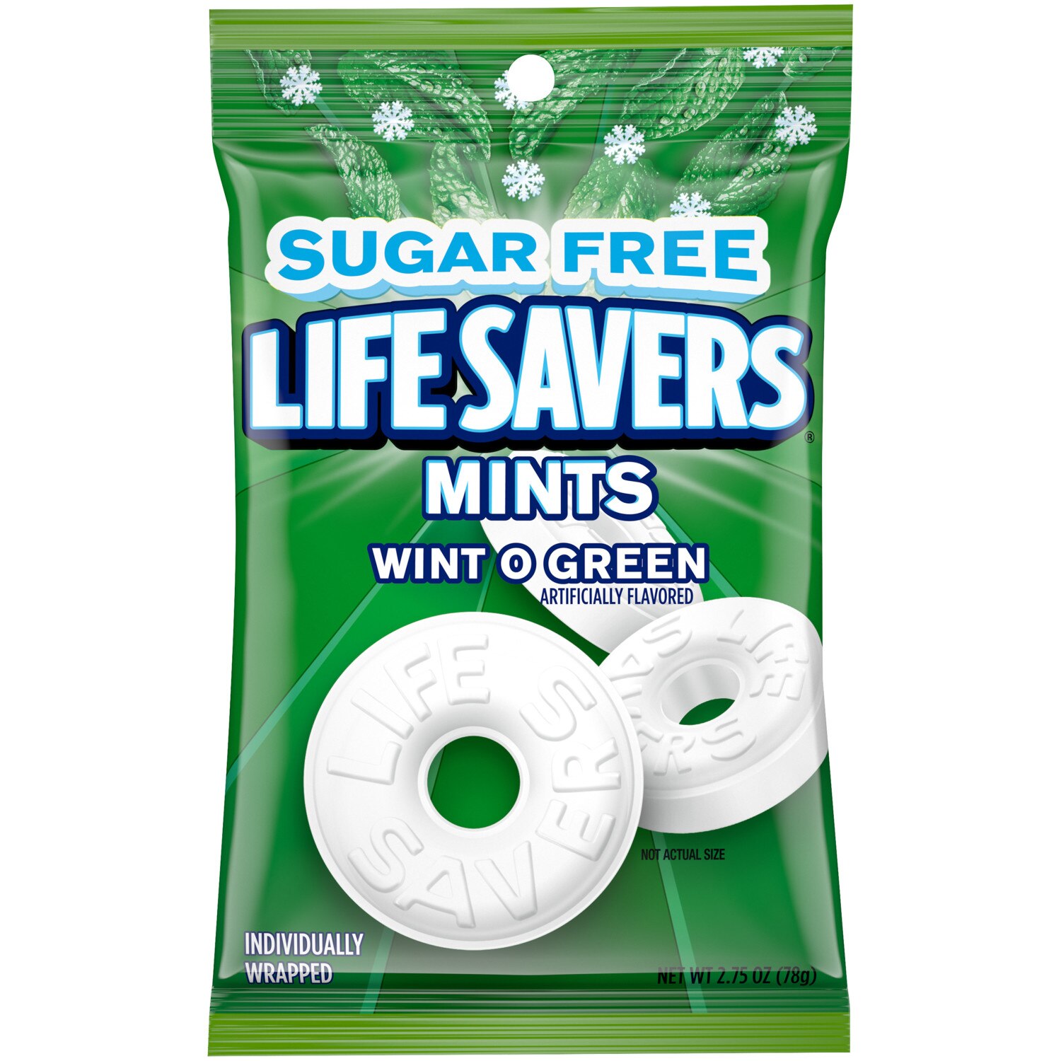 LIFE SAVERS Wint-O-Green Sugar Free Breath Mints Hard Candy, 2.75 oz Bag