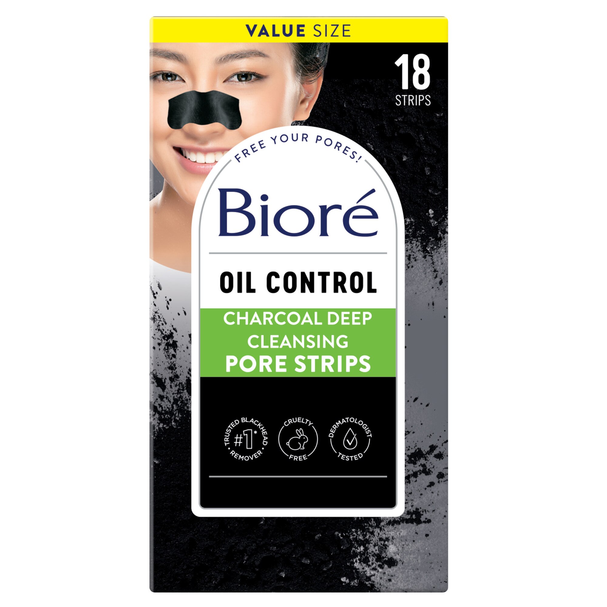 Biore Charcoal Blackhead Remover Pore Strips, Nose Strips for Deep Pore Cleansing, 18CT