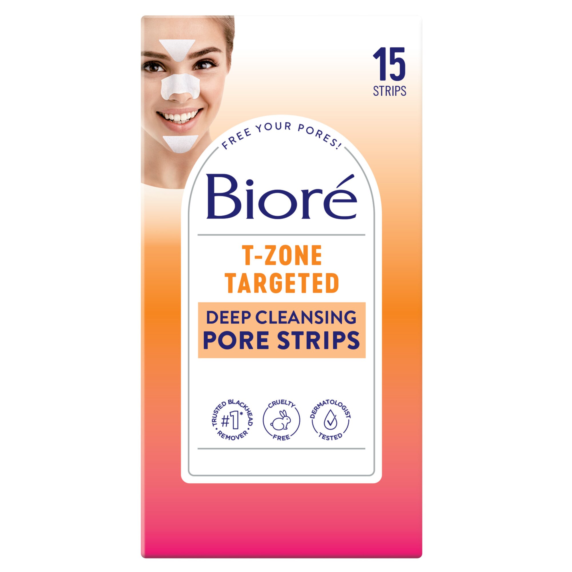 Biore T-Zone Deep Cleansing Pore Strips, Blackhead Remover Nose Strips, 15CT