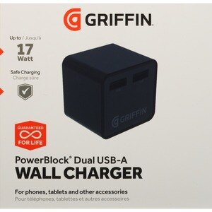 Griffin PowerBlock Dual Universal USB-A Wall Charger, Black , CVS