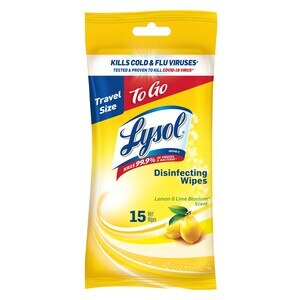 LYSOL Disinfecting Wipes, Lemon & Lime Blossom, To-Go Flatpack, 15 CT