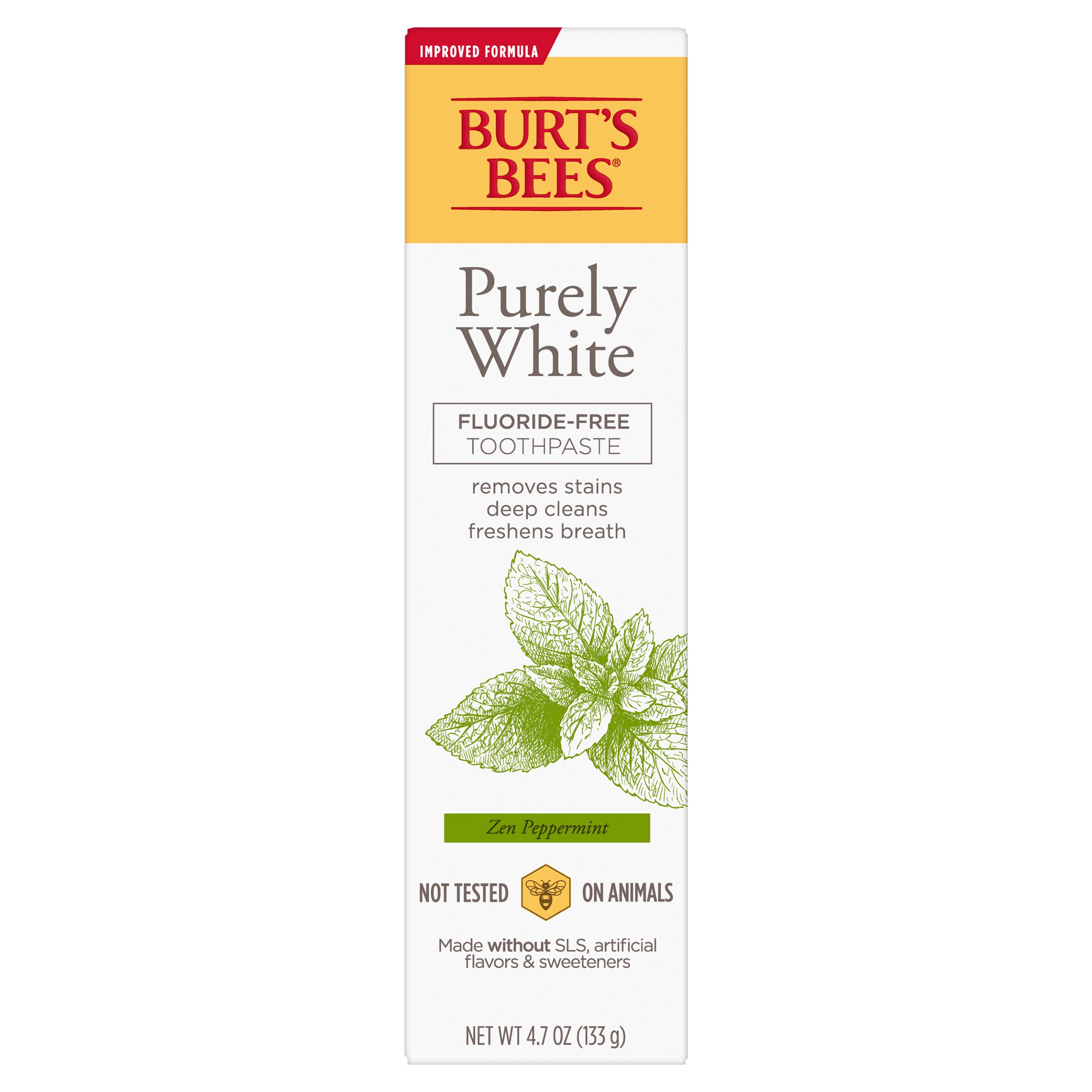Burt's Bees Toothpaste, Natural Flavor, Fluoride-Free, Purely White, Zen Peppermint, 4.7 oz