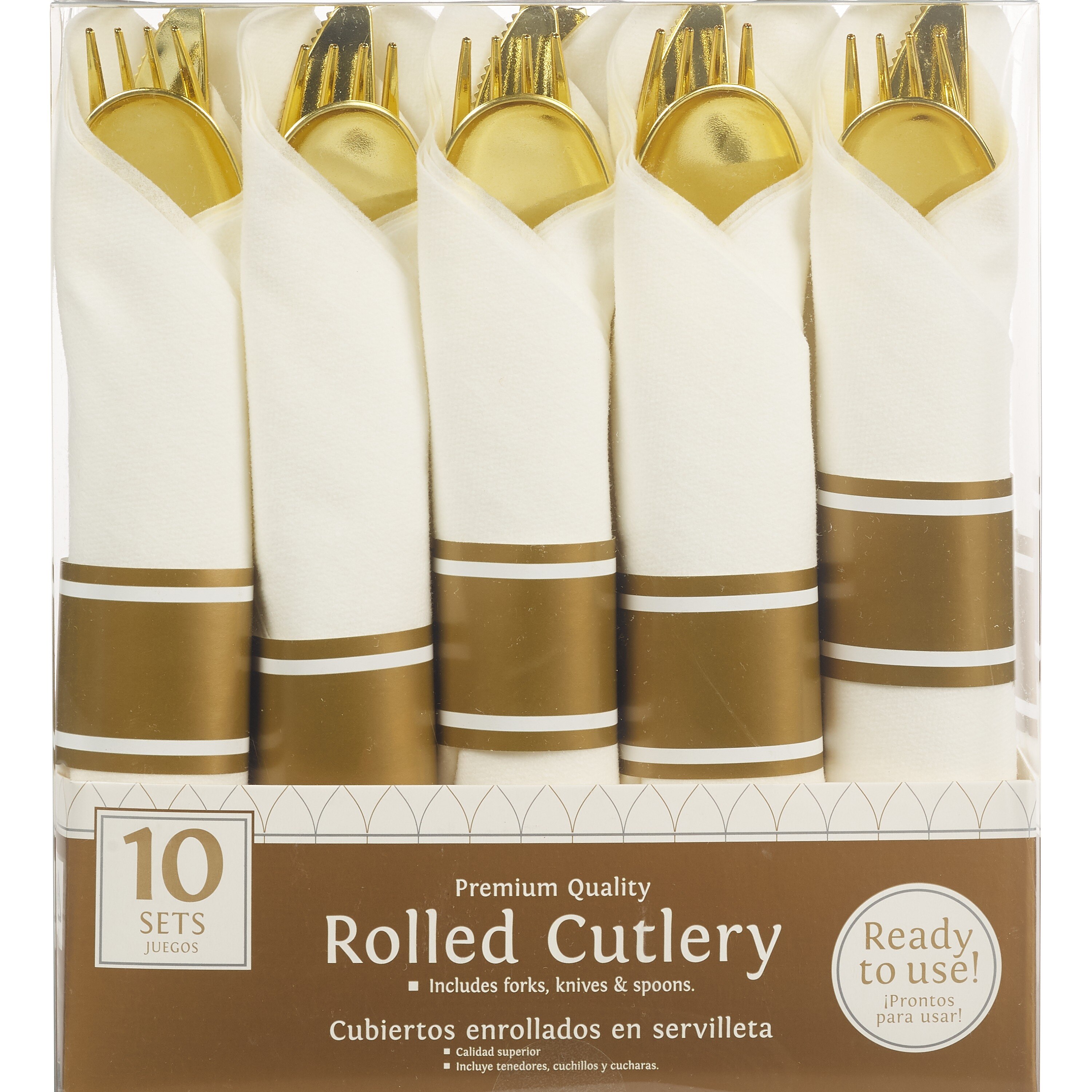 Amscan Party Impressions Pre Rolled Cutlery, Gold - 10 Ct , CVS
