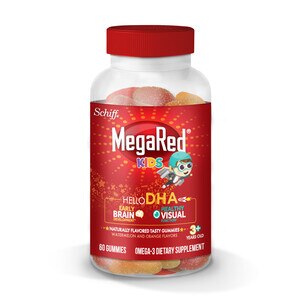  MegaRed KIDS Hello DHA Omega-3 Watermelon & Orange Flavor Gummies, Early Brain Development & Healthy Visual Function, 60 CT 