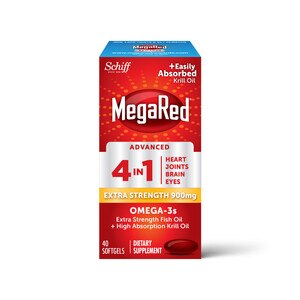 MegaRed Advanced - Omega-3, aceite de pescado y aceite de krill en cápsulas blandas 4 en 1, potencia extra, 40 u.