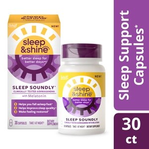 Sleep & Shine Ashwagandha & Melatonin, Sleep Support Capsules, 30 CT
