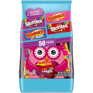 SKITTLES & STARBURST Valentine Fun Size Class Exchange, Valentines Candy, 20.9 oz, 50 Pieces