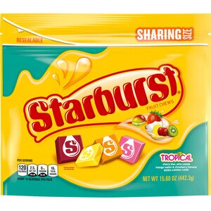 STARBURST Tropical Fruit Chews Candy Assortment, Sharing Size, 15.6 oz Resealable Bag