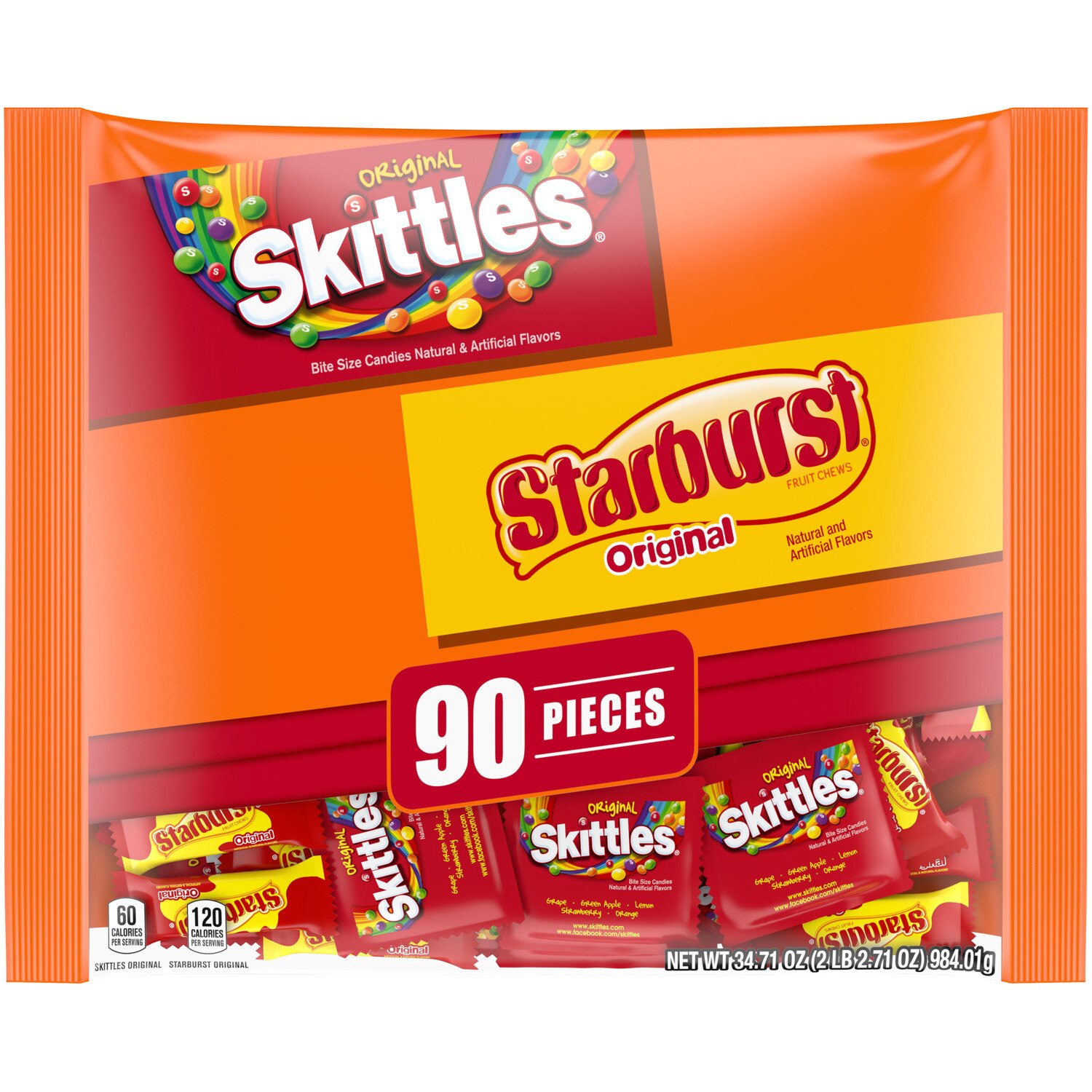 Skittles Original & Starburst  Original Fruit Chews Fun Size Variety Pack, 90 ct, 34.71 oz