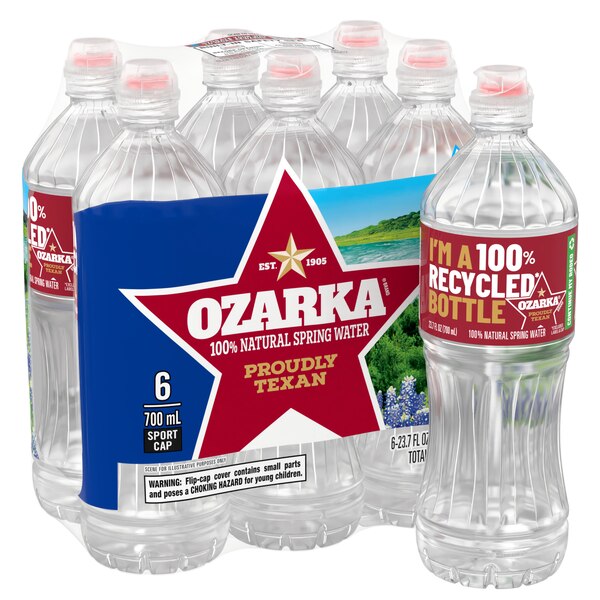 Ozarka 100 Natural Spring Water, Sport Cap Bottles,6 ct, 23.7 oz