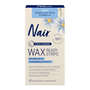 Nair Sensitive Ready Wax Strips Face and Bikini, 40 CT
