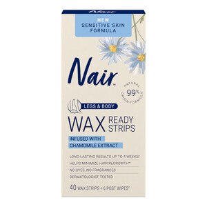 Nair Sensitive Ready Wax Strips Legs and Body, 40 CT