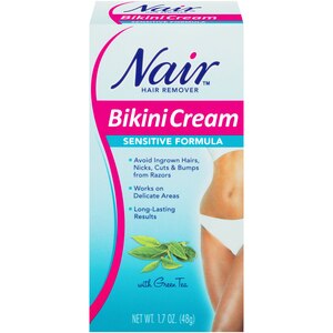 Nair - Crema de fórmula sensible con té verde para eliminar el vello del área del bikini