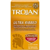 Trojan Ultra Ribbed Spermicidal Condoms, 12 CT, thumbnail image 1 of 5