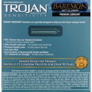 Trojan Sensitivity Bare Skin Premium Lubricant Latex Condoms ...