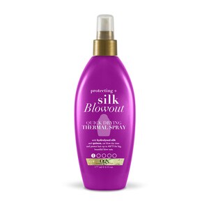 OGX Protecting + Silk Blowout - Spray de protección térmica de secado rápido, 6 oz
