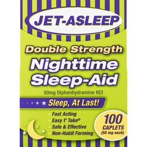 Jet-Asleep Double Strength Nighttime Sleep-Aid 50mg Caplets. 100 CT