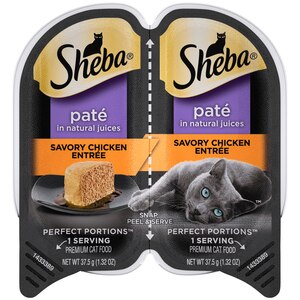 Sheba Perfect Portions Wet Cat Food Pate, Savory Chicken Entree, 2.6 OZ, Twin Pack Tray