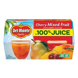 Del Monte - Fruta surtida con sabor Cherry en 100% jugo, paquete de 4 vasos de 4 oz