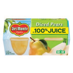 Del Monte Diced Pears in 100% Juice, 4 Pack 4 oz Cups