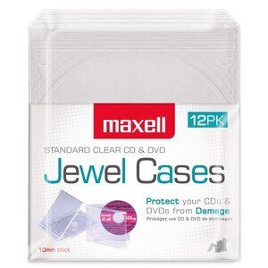  Maxell Standard Clear CD & DVD Jewel Cases, 12 Pack 