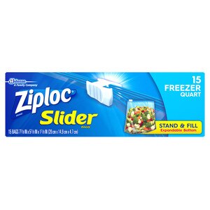 Ziploc Brand Slider Freezer Bags with Power Shield Technology, Quart, 50 Count